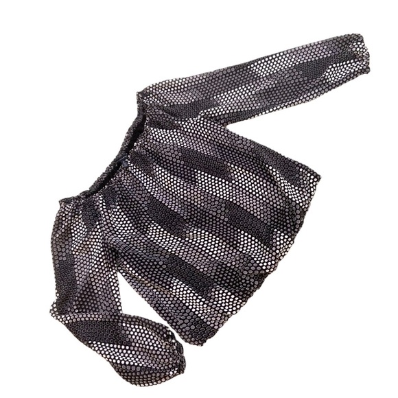 WHBM ombre polka dot peasant blouse black/ecru lined off the shoulder medium - Picture 8 of 12